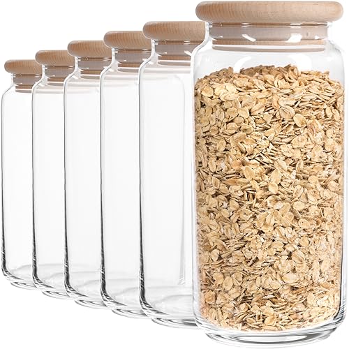 GIESSLE® 6x 1150ml Vorratsgläser mit Massivholz-Holzdeckel (ohne Leim, aus EU) Vorratsdosen Set aus Glas groß Müsli Aufbewahrung Behälter von GIESSLE