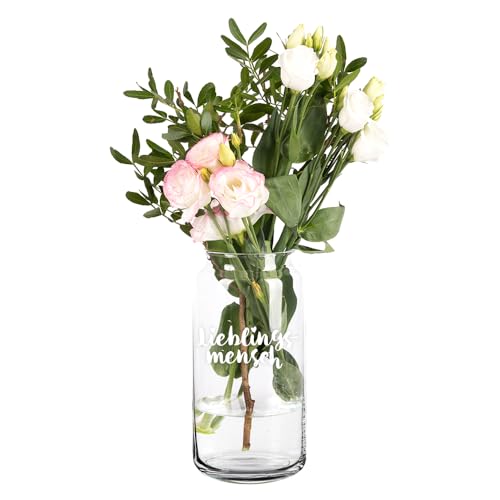 Giessle® Lieblingsmensch Vase Geschenk für Beste Freundin Blumenvase Tischvase Geburtstag Glasvase (Lieblingsmensch transparent 20cm) von GIESSLE