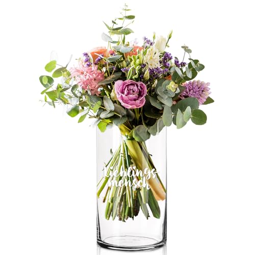 Giessle® Lieblingsmensch Vase Geschenk für Beste Freundin Blumenvase Tischvase Geburtstag Glasvase (XXL Lieblingsmensch transparent 29cm) von GIESSLE