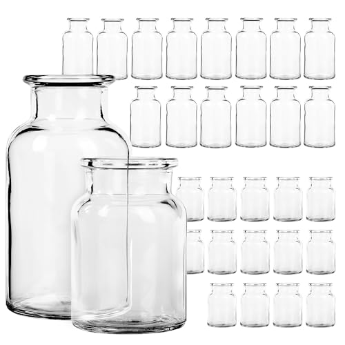 30-teiliges Minivasen-Pärchen-Set aus Glas – 15 kleine & 15 mittelgroße Glasvasen im Vintage Stil – Dekovasen für Hochzeit, Geburtstag, Event & Festliche Tischdeko – Boho & Moderne Blumenvase von GIESSLE