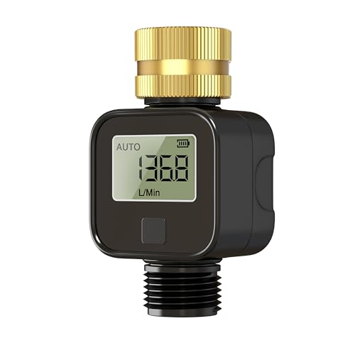 Wasserdurchflussmesser mit Messing-Metallgewinde, misst Gallonen/Liter & Durchflussmenge – ideal für Wohnmobil-Wassertankfüllung, Gartenschlauch-Bewässerung, Rasensprenger & Düsensprüher von GIEXSMART