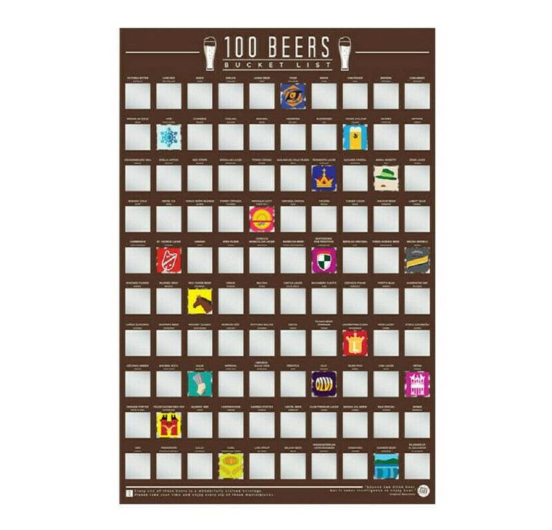 GIFT REPUBLIC Poster 100 Beers, Bier Liste Bucket Rubbel Bild (Packung, 1 St), ca. 42 x 59 cm, interaktiv von GIFT REPUBLIC