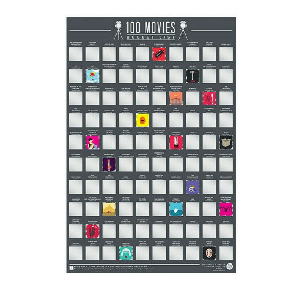 GIFT REPUBLIC Poster 100 Movies, Film Liste Bucket Rubbel Bild Klassiker Kultfilme (Packung, 1 St), englisch, ca. 42 x 59 cm, interaktiv von GIFT REPUBLIC