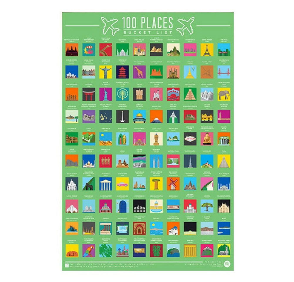 GIFT REPUBLIC Poster 100 Places, Ort Platz Liste Bucket Rubbelposter (Sehenswürdigkeiten, Reisespots, Packung, 1 St), ca. 42 x 59 cm, interaktiv von GIFT REPUBLIC