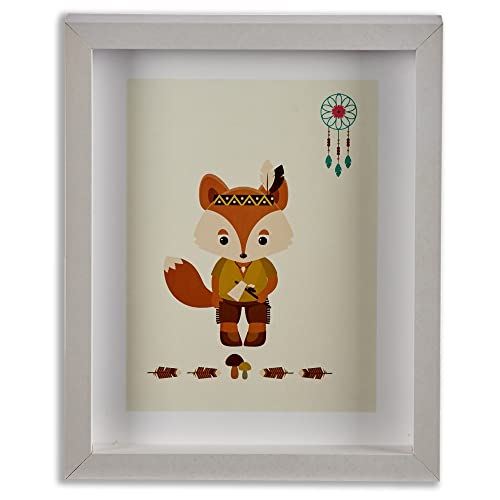 GIFTDECOR Dekoratives Bild aus Holz für Kinder, mit weißem Farbton und Zeichnung von Camping oder einem Fuchs, Größe: 27 x 22 cm, Ornamente, mehrfarbig, nicht anwendbar von GIFTDECOR