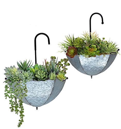 GIFTME 5 Set von 2 verzinktem Metall Regenschirm Hängende Wand Pflanzgefäß Blumenhalter Indoor oder Outdoor Garten Sukkulenten Wand Pflanzgefäß Set von GIFTME 5