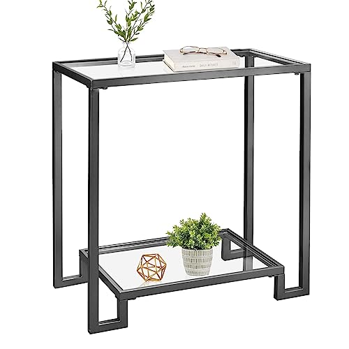 GIFTTROVE Rechteckiger Beistelltisch mit 2 Ebenen, schwarzer Beistelltisch mit Glasplatte, moderner Couchtisch aus Metall, kleine Akzenttische für Wohnzimmer, Schlafzimmer, 55,9 x 31,5 x 61 cm von GIFTTROVE