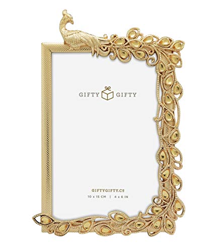 GIFTY GIFTY Bilderrahmen mit Pfauenmotiv, 10,2 x 15,2 cm, für vertikale Präsentation auf Tischplatten, perfekt für Heimdekoration, Hochzeit, Urlaub, Abschlussfeier oder andere Meilenstein-Fotos von GIFTY GIFTY