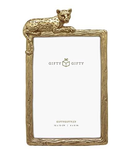 GIFTY GIFTY Leoparden-Bilderrahmen, 10,2 x 15,2 cm, für vertikale Präsentation auf Tischplatten, perfekt für Heimdekoration, Hochzeit, Abschlussfeier oder andere Meilenstein-Fotos (Gold) von GIFTY GIFTY