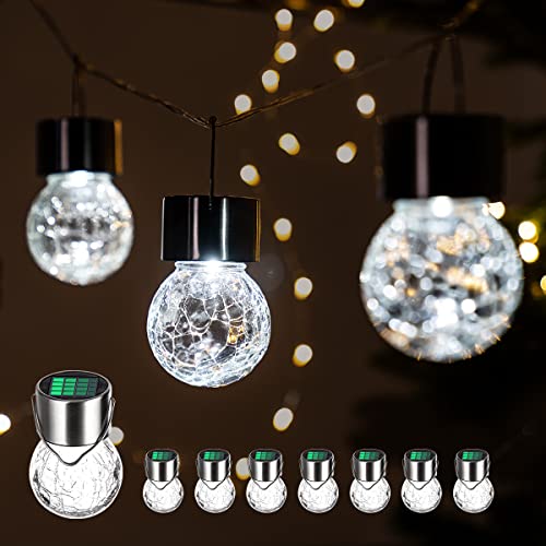 GIGALUMI 8 Stück Solar-Außenleuchten, Solar-Hängeleuchten für Weihnachtsdekoration, rissiges Glas, Solarleuchten für den Außenbereich, wasserdicht für Garten, Hof, Zaun, Baum (kaltweiß) von GIGALUMI