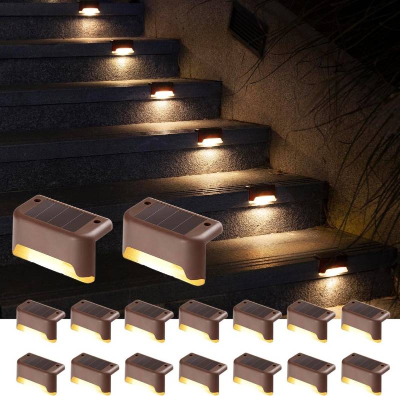 GIGALUMI LED Solarleuchte Solarlampen 16er Set LED Außenleuchten für Garten & Treppen, LED, Warmweiß, Automatisches Licht bei Dämmerung, wetterfest, einfache Montage von GIGALUMI