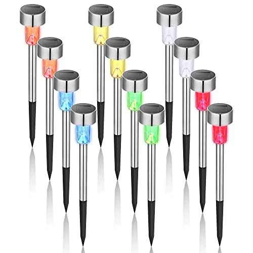 GIGALUMI Solarlampen für außen, Solarleuchten für Garten, 12 Stück, wasserdichte Solar Gartenleuchten für außen Garten, Balkon, Terrasse, Festtage, Wege (6 Farben) von GIGALUMI