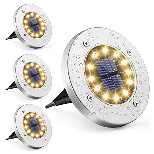 GIGALUMI Solar Bodenleuchte 12 LEDs 4 Stück Solarleuchten Warmweiß Gartenleuchten Edelstahl Wasserdicht für außen, Garten, Terrasse, Rasen, Hof, Gehweg GIGALUMI Solar Bodenleuchte 12 LEDs 4 Stück Solarleuchten Warmweiß Gartenleuchten Edelstahl Wasserdicht für außen, Garten, Terrasse, Rasen, Hof, Gehweg von GIGALUMI