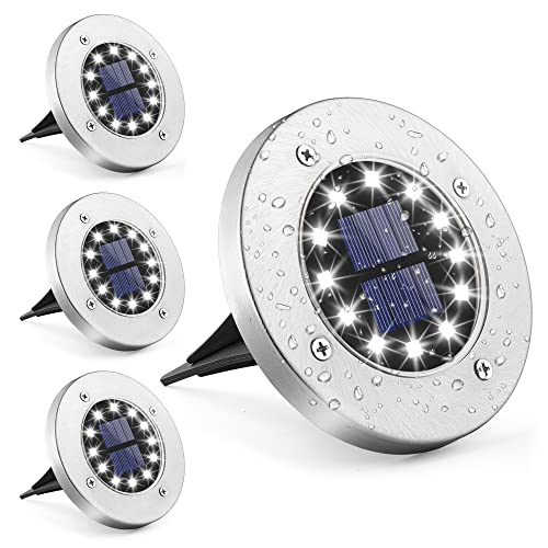 GIGALUMI Solar Bodenleuchte 12 LEDs 4 Stück Solarleuchten Weiß Gartenleuchten Edelstahl Wasserdicht für außen, Garten, Terrasse, Rasen, Hof, Gehweg GIGALUMI Solar Bodenleuchte 12 LEDs 4 Stück Solarleuchten Weiß Gartenleuchten Edelstahl Wasserdicht für außen, Garten, Terrasse, Rasen, Hof, Gehweg von GIGALUMI