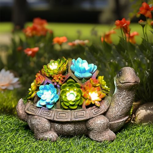 GIGALUMI Solar Schildkröte Geschenke für Frauen, Solar Garten Statue mit Sukkulenten und 7 LEDs, Geburtstagsgeschenk für Frauen(8,3 Zoll / 21 cm) von GIGALUMI