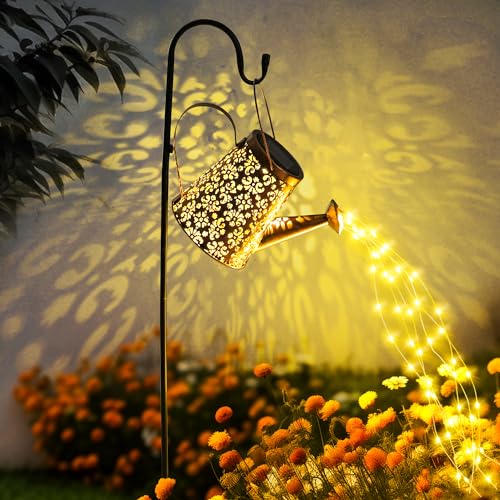 GIGALUMI Solarlampen für außen, Solar Gießkanne mit Lichterkette, Gartendeko, Wasserdichte Metall Solar Latern mit Halterung, Garten Geschenke, für Garten, Hof, Balkon, Landschaft (warmweiß) von GIGALUMI