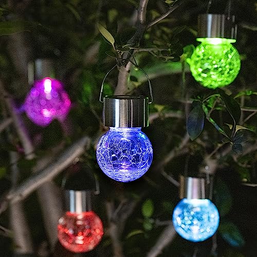 GIGALUMISolar-Außenleuchten, 8 Stück, Solar-Hängeleuchten für Weihnachtsdekoration, rissiges Glas, Solarleuchten für den Außenbereich, wasserdicht, für Garten, Hof, Zaun, Baum (Farbwechsel) von GIGALUMI