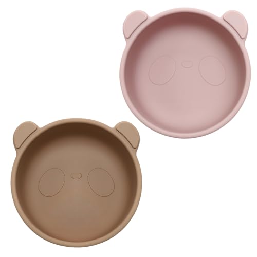 GIGI Kids – Set mit 2 Kinder Schüssel mit Rutschfestes Saugnapf – Silikon geschirr für Baby & Kleinkinder, BPA-frei, Spülmaschinenfest, Sichere, Hochwertige, ROSA und BEIGE von GIGI Kids