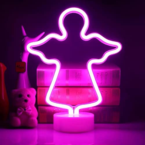 GIGIIS Neonlichtfigur Angel LED Leuchtreklame Rosa Leuchtschilder Neonlicht USB/Batteriebetriebenes Neon Light Dekor für Weihnachten, Geburtstagsgeschenk Zimmer Room Party Dekor von GIGIIS