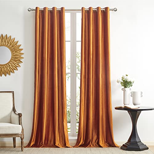 GIGIZAZA Dekorative Schwarze Vorhänge, 140 x 225 cm (Breite x Länge) Samt Orange Wohnzimmer Öse Tülle Thermisch isolierte Fenster Gardinen für Schlafzimmer 2 Panels von GIGIZAZA