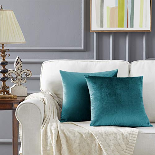 GIGIZAZA Kissenbezug Samt Kissenbezüge 50x50cm Dekorative Kissenhülle Zierkissenbezüge für Sofa Wohnzimmer Schlafzimmer und Auto 2er Set Blaugrün von GIGIZAZA