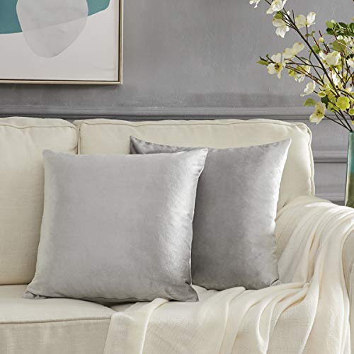 GIGIZAZA Kissenbezug 60x60 cm Grau Kissenhülle Samt Kissenbezüge Zierkissenbezug Dekokissen für Sofa Schlafzimmer Wohnzimmer 2er Set von GIGIZAZA