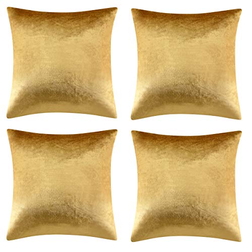 GIGIZAZA Gold Kissenbezug 50x50 cm Samt Kissenbezüge 4er Pack Kissenhülle Dekokissen für Sofa Wohnzimmer Schlafzimmer von GIGIZAZA