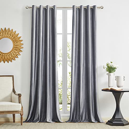 GIGIZAZA Graue dekorative Fenster Vorhänge, 132 x 285 cm (Breite x Länge) Samt Wohnzimmer Öse Tülle Blackout Vorhänge Thermisch isolierte Fenster Vorhänge für Schlafzimmer 2 Panels von GIGIZAZA