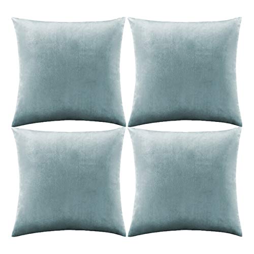 GIGIZAZA Kissenbezüge, 40 x 40 cm 4 Stück graublau, Samt-Kissenbezüge, quadratisch, weich, für Schlafzimmer, Wohnzimmer von GIGIZAZA
