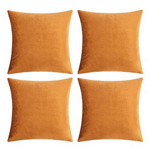 GIGIZAZA Kissenbezüge, 50 x 50 cm 4 Stück, orangefarbene Samt-Kissenbezüge, quadratisch, weich, für Schlafzimmer, Wohnzimmer von GIGIZAZA