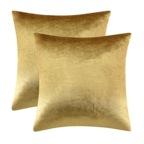 GIGIZAZA Gold Kissenbezug 55x55 cm Kissenhülle Samt Kissenbezüge Zierkissenbezug Dekokissen für Wohnzimmer Schlafzimmer 2er Pack von GIGIZAZA