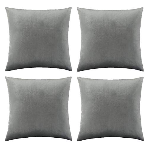 GIGIZAZA Samt Kissenbezug 45x45 cm Grau 4er Pack Kissenbezüge Kissenhülle Dekokissen für Sofa Wohnzimmer Schlafzimmer von GIGIZAZA