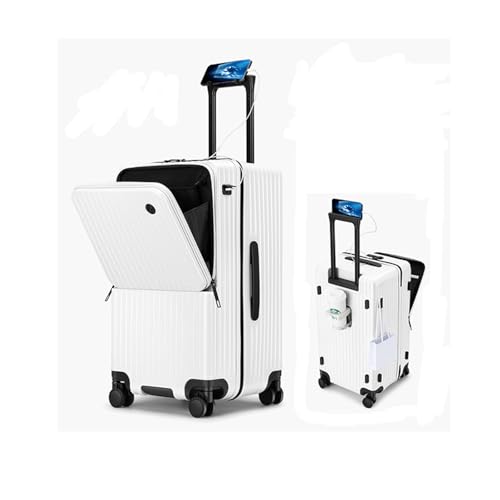 GIIYOEW Handgepäck XL Koffer mit Rädern 28 Zoll Gepäck Hartschalenkoffer mit Getränkehalter 360° Universalrad,Weiß,22in von GIIYOEW