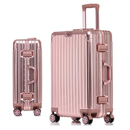 GIIYOEW Metallkoffer Aluminium Silber Koffer Handgepäck Koffer mit Spinnerrädern,Rosa,29in von GIIYOEW