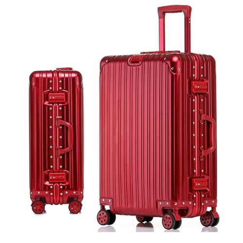 GIIYOEW Metallkoffer Aluminium Silber Koffer Handgepäck Koffer mit Spinnerrädern,Rot,20in von GIIYOEW