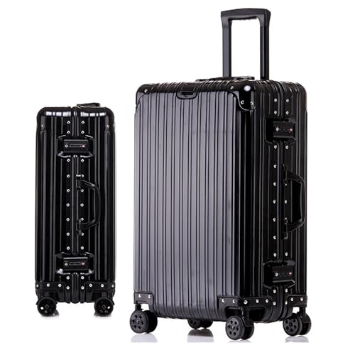 GIIYOEW Metallkoffer Aluminium Silber Koffer Handgepäck Koffer mit Spinnerrädern,Schwarz,20in von GIIYOEW