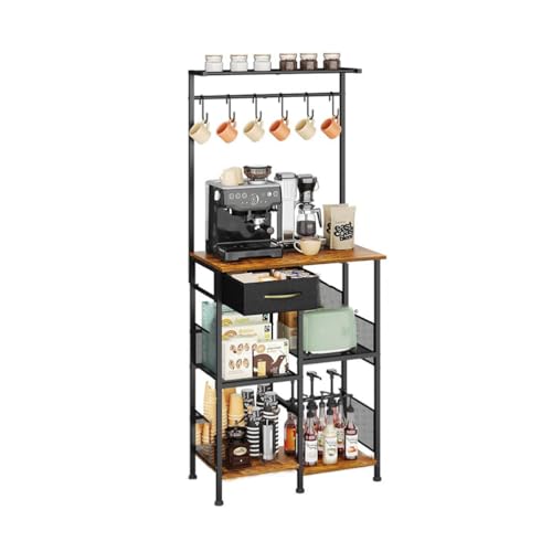 GIIYOEW Vertikales 5-Stöckiges Küchenregal Baker's Rack, Haushalts-Mikrowellenrost Mit Schubladen Und Sechs Haken Für Gewürze, Töpfe,A GIIYOEW Vertikales 5-Stöckiges Küchenregal Baker's Rack, Haushalts-Mikrowellenrost Mit Schubladen Und Sechs Haken Für Gewürze, Töpfe,A von GIIYOEW