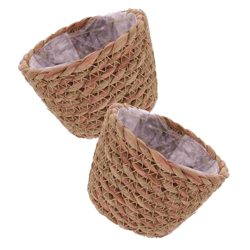 GIJMZY Übertopf geflochten 3PCS Stroh Blumentopf Pflanze Gewebte Korb Pflanzgefäße Mit Liner Körbe Indoor Korb(13.00X13.00X9.00CM) von GIJMZY