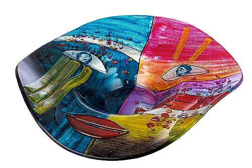 GILDE GLAS art Deko Schale aus Glas - handbemaltes Motiv: Gesicht Face - mehrfarbig mit aufgesetzten Glassteinen - Geschenk für Frauen Deko Wohnzimmer - 49 x 12 cm von GILDE GLAS art