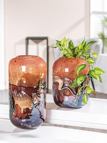 GILDE GLAS art Deko Vase Blumenvase - Glasvase aus Farbglas - Deko Wohnzimmer Geschenk für Frauen - Höhe 27 cm Farben: Orange Rosa von GILDE GLAS art
