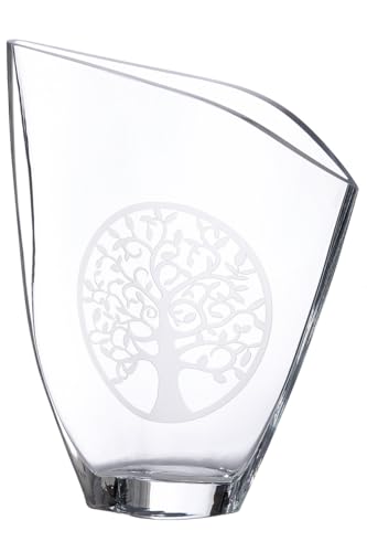 GILDE GLAS art Deko Vase Blumenvase aus Glas - mit Lebensbaum Motiv - Moderne Dekoration Wohnzimmer Geschenk für Frauen- Farbe: transparent Höhe 33 cm von GILDE GLAS art