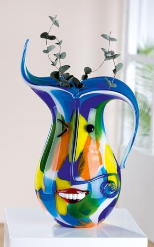 GILDE GLAS art Deko Vase Gesichtsvase - Vase aus Farbglas - Dekoration Wohnzimmer Geschenk für Frauen Männer Höhe 40 cm Mehrfarbig von GILDE GLAS art
