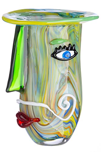 GILDE GLAS art Deko Vase - Gesichtsvase aus Glas - Kunstobjekt, Blumenvase Glasvase - Farbe: Grün Höhe 29 cm von GILDE GLAS art