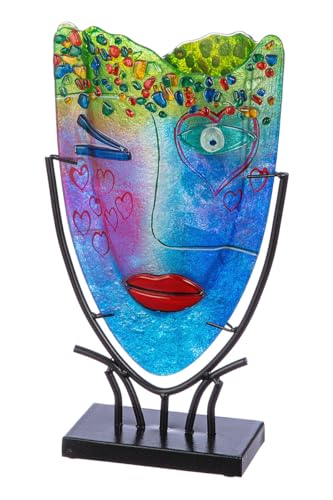 GILDE GLAS art Deko Vase Gesichtsvase - handbemalte Glasvase mit Metall Ständer - Dekoration Wohnzimmer Höhe 38,5 cm mehfarbig von GILDE GLAS art