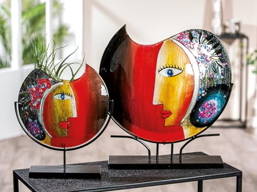 GILDE GLAS art Deko Vase Gesichtsvase - handbemalte Glasvase mit Metall Ständer - Dekoration Wohnzimmer Höhe 38 cm mehfarbig von GILDE GLAS art