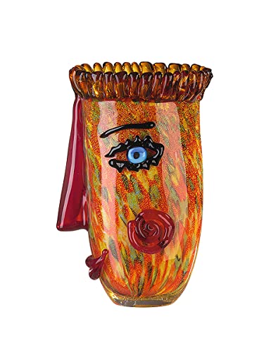 GILDE GLAS art Deko Vase - Vase Gesicht - Moderne Deko - Designvase - H 30 cm, Orange von GILDE GLAS art