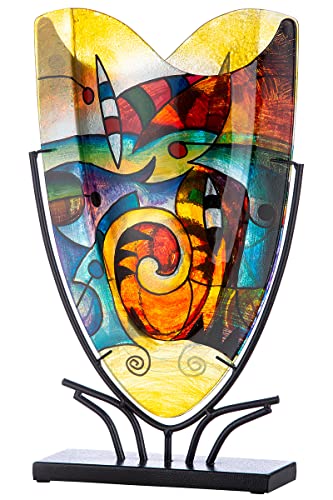 GILDE GLAS art Deko Vase auf schwarzem Metall Ständer - Kunstobjekt handbemalt - Mehrfarbig Höhe 48 cm von GILDE GLAS art