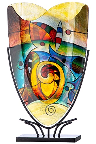 GILDE GLAS art Deko Vase auf schwarzem Metall Ständer - Kunstobjekt handbemalt - Mehrfarbig Höhe 58 cm von GILDE GLAS art