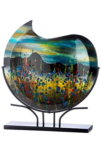 GILDE GLAS art Deko runde Vase XL auf schwarzem Metall Fuß - handbemalt mit Glaselementen - Kunstobjekt Mehrfarbig Höhe 47,5 cm von GILDE GLAS art