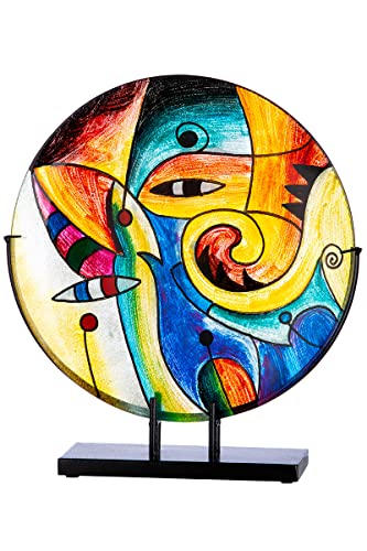GILDE GLAS art Dekoobjekt Skulptur auf schwarzem Metall Ständer - Kunstobjekt handbemalt - Mehrfarbig Höhe 54 cm von GILDE GLAS art